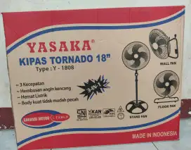 Kipas Angin Tornado YASAKA, 18 inc, bahan besi, 3 Mode. Barang Baru