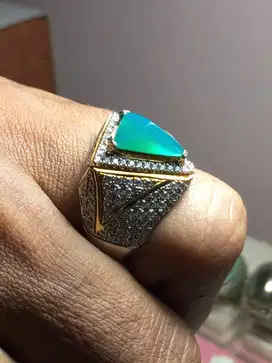 CINCIN BATU BACAN DOKO KRISTAL NATURAL RING PERAK HANDMADE MICROSETT