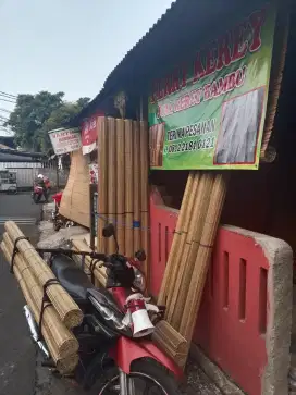Tirai kerey bambu size 2x2 lengkap+kerekan+tali gulung
