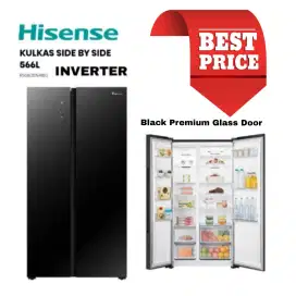 HISENSE Kulkas Side By Side INVERTER - 566 LITER Premium Black Door