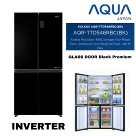 AQUA Japan Kulkas MULTIDOOR 4 Pintu INVERTER Glass Door Premium
