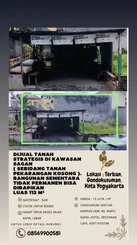 DIJUAL TANAH  STRATEGIS DI SAGAN YOGYAKARTA