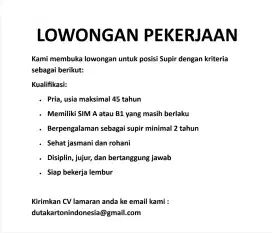 Lowongan Perkerjaan Driver