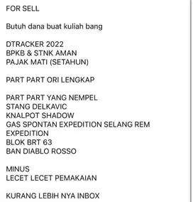 KAWASAKI D TRACKER , PART ORI ADA SEMUA DAPET PART PART AFTER MARKET