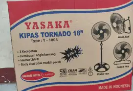 Kipas Angin Tornado YASAKA, 18 inc, bahan besi, 3 Mode. Barang Baru