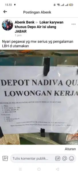 Di butuhkan driver isi ulang galon