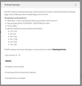 Pluslink sedang membuka lowongan untuk posisi Cleaning Service