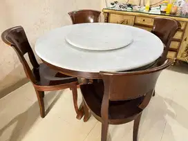 Set Meja Makan Marmer Kayu Jati Asli