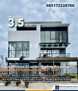 Ruko Dijual 2 Lantai Samping Jalan Boulevard Gading Serpong BSS