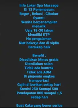 Loker spa therapis wanita
