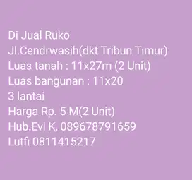Di Jual Murah Ruko 2 Unit, jl Cendrawasih Poros jalan