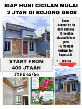 RUMAH SIAP HUNI HARGA 400 JUTAAN DI TAJUR HALANG BOJONG GEDE