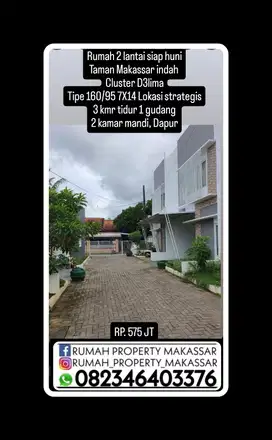 Rumah 2 lantai siap huni Taman Makassar indah cluster D3lima T160/95