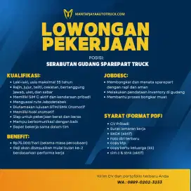 LOWONGAN KERJA GUDANG SPAREPART TRUCK JAKARTA