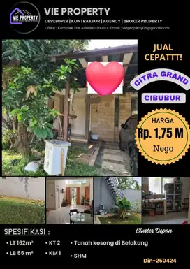 Jual Cepat Rumah Siap Huni Dengan Tanah Luas . CitraGran Cibubur.