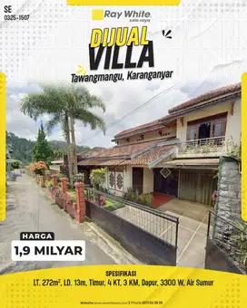 Dijual Villa Terawat Asri dan Sejuk di Kawasan Wisata Tawangmangu
