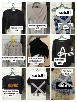 PRELOVED ATASAN CROP, DRES, CARDI, HOTPAN, ROK MINI