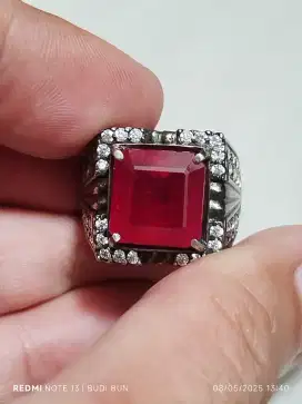 Batu Ruby Mozambique 11.03 crat ring perak memo CGL warna top