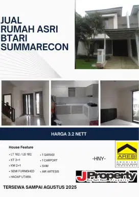 JUAL CEPAT RUMAH SUMMARECON BTARI BUTUH MENDESAK 3 M AN