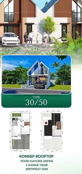 rumah 1 lantai desgin rooftop hanya 30 menit akses kejakarta