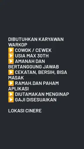 Dibutuhkan Karyawan Warkop