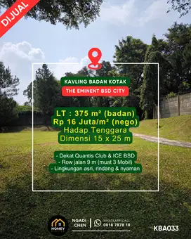 Kavling Badan Kotak 375 m²  The Eminent dekat Quantis Club BSD City