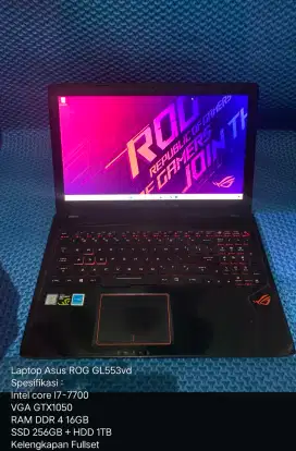 Asus ROG GL553VD Core i7-7700 GTX 1050 Ram 16GB SSD 256GB+HDD 1TB