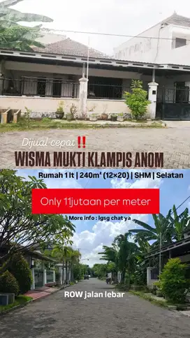 Murah Rumah Hitung Tanah 1 Lantai Row Jalan Lebar Wisma Mukti Klampis
