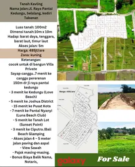 Dijual Tanah Kavling View Sawah Daerah Kedungu Bali