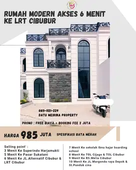 Rumah modern cibubur DP 0% akses 6 menit ke LRT Cibubur