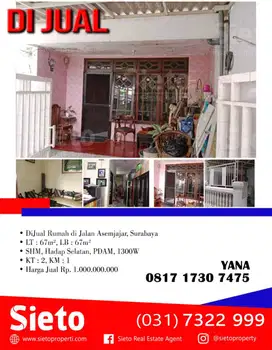 DiJual Rumah di Jalan Asemjajar, Surabaya
