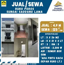 DIJUAL RUKO 3 LANTAI LOKASI STRATEGIS DI JALAN SUNGAI SADDANG LAMA