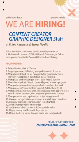Lowongan Kerja Content Creator & Graphic Design
