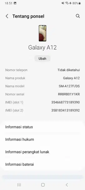 Samsung galaxy A12 ram 6+6 serta internal 128 dengan baterai 5000mah