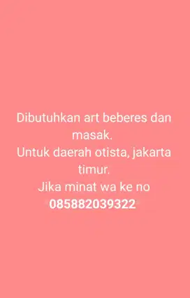 Dibutuhkan ART menginap