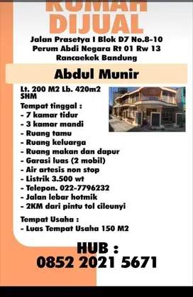 Dijual Rumah Keluarga dan Usaha, Abdinegara - Rancaekek