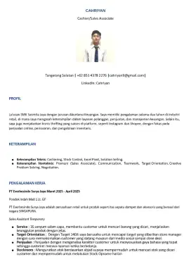 mencari pekerjaan SA/CASHIER/PRAMUNI