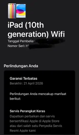 Ipad gen 10 64gb wifi like new,garansi 11bln lebih