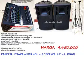 speaker 15in + power mixer 8ch 2 stand