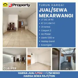 JUAL RUMAH MEKARWANGI HANYA 1 M AN LT 120 BANGUNAN 2 LANTAI