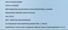 LOWONGAN KERJA KEPALA GUDANG