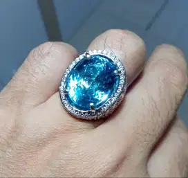 Swiss Blue Topaz Ring Perak HM incl Memo