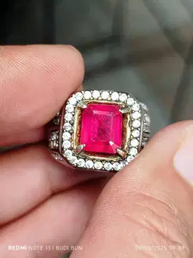 Batu Ruby red 4.47 crat ring perak memo MGL kristal HQ