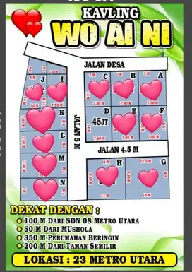tanah terjangkau cash 35 juta di 23 b Metro Utara, uk 7 × 14