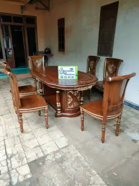 Meja makan salina gendong set kaca meja full kayu jati