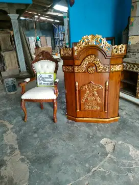 Mimbar masjid podium set kursi full kayu jati