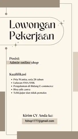 LOKER ADMIN ONLINE SHOP DAN HOST LIVE
