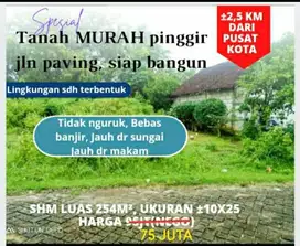 Tanah pinggir jln paving, 2,5KM dr kota, dkt rncana jln ringroad utara
