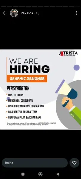 Di butuhkan Graphic Desainer.