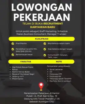 LOKER STAFF OFFICE LULUSAN SMA NON PENGALAMAN